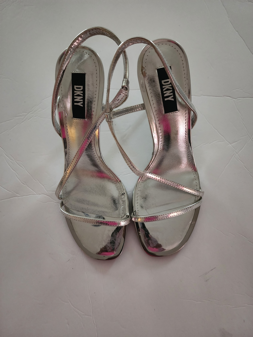 DKNY Metallic Silver Strappy Slingback Heels